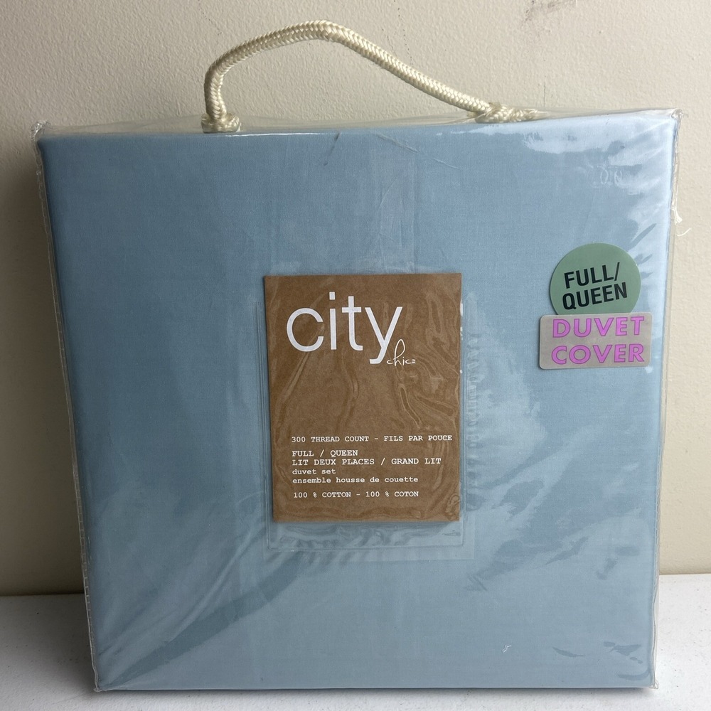 City Chic Full Queen Duvet Set W/2 Shams 300 Count 100% Cotton Blue NEW